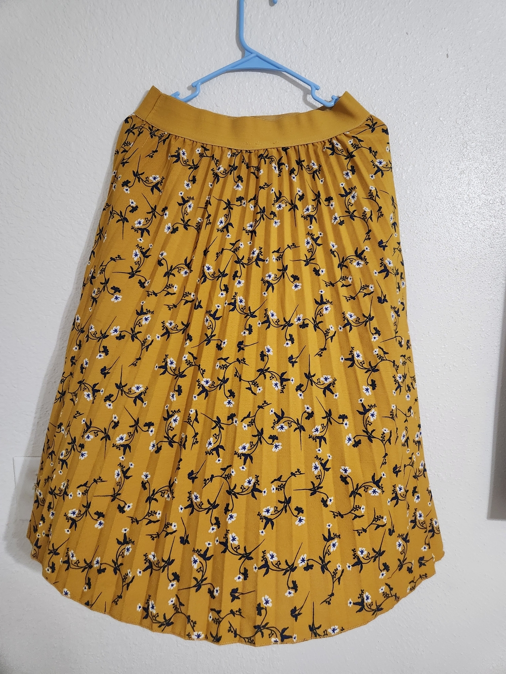 Mustard Floral A-Line Midi Skirt